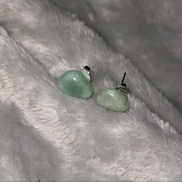 🆕 Handmade Raw Jade Sterling Silver Stud Earrings - Picture 12 of 14